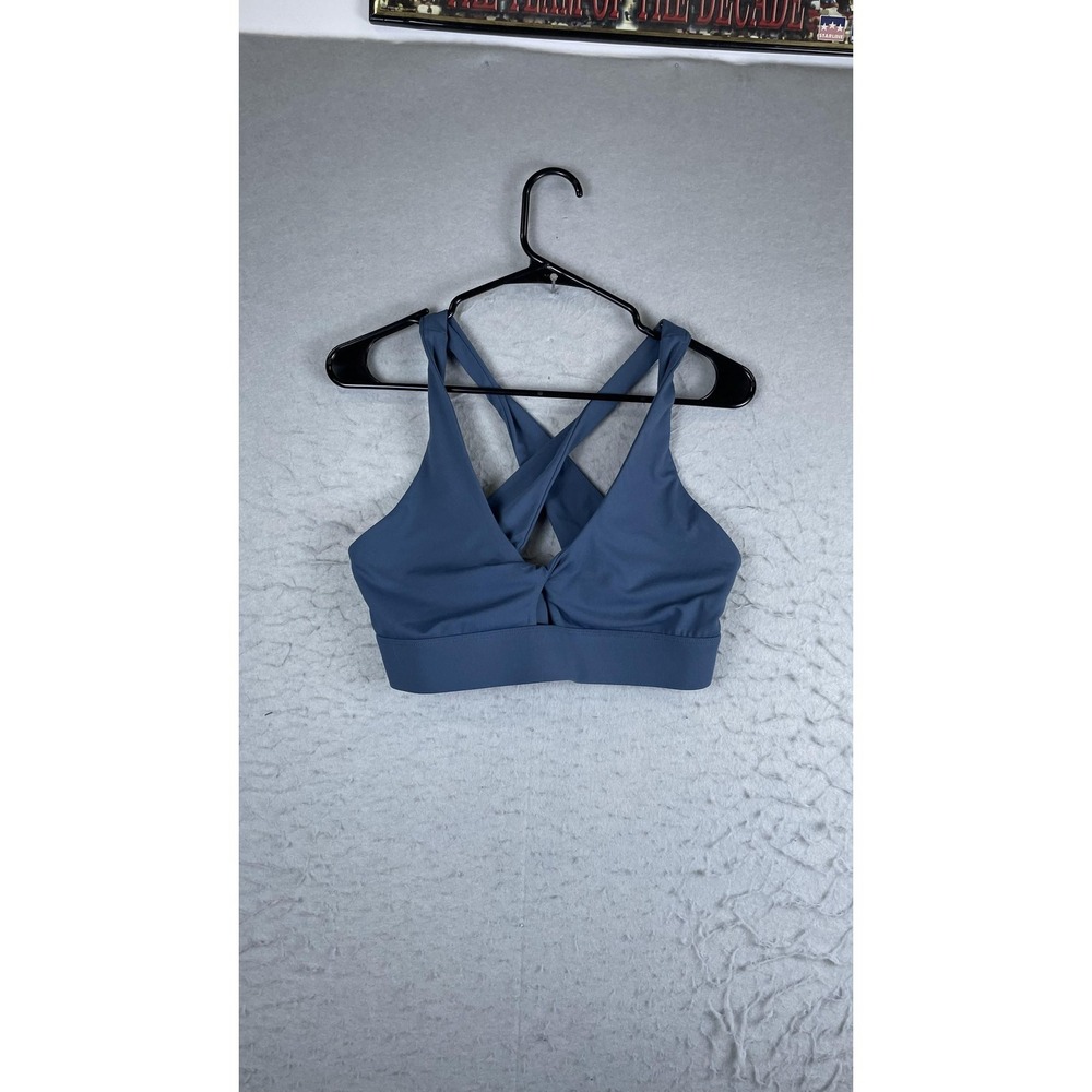 Fabletics Sports Bra Womens Medium Blue Crossback Wrap Front Athletic Workout‎